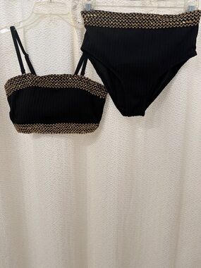 Black Bikini Set with Gold Trim - Women's Swim